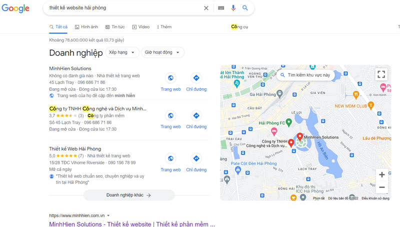 Kết quả hiển thị khi Seo google map từ khóa có thêm địa điểm